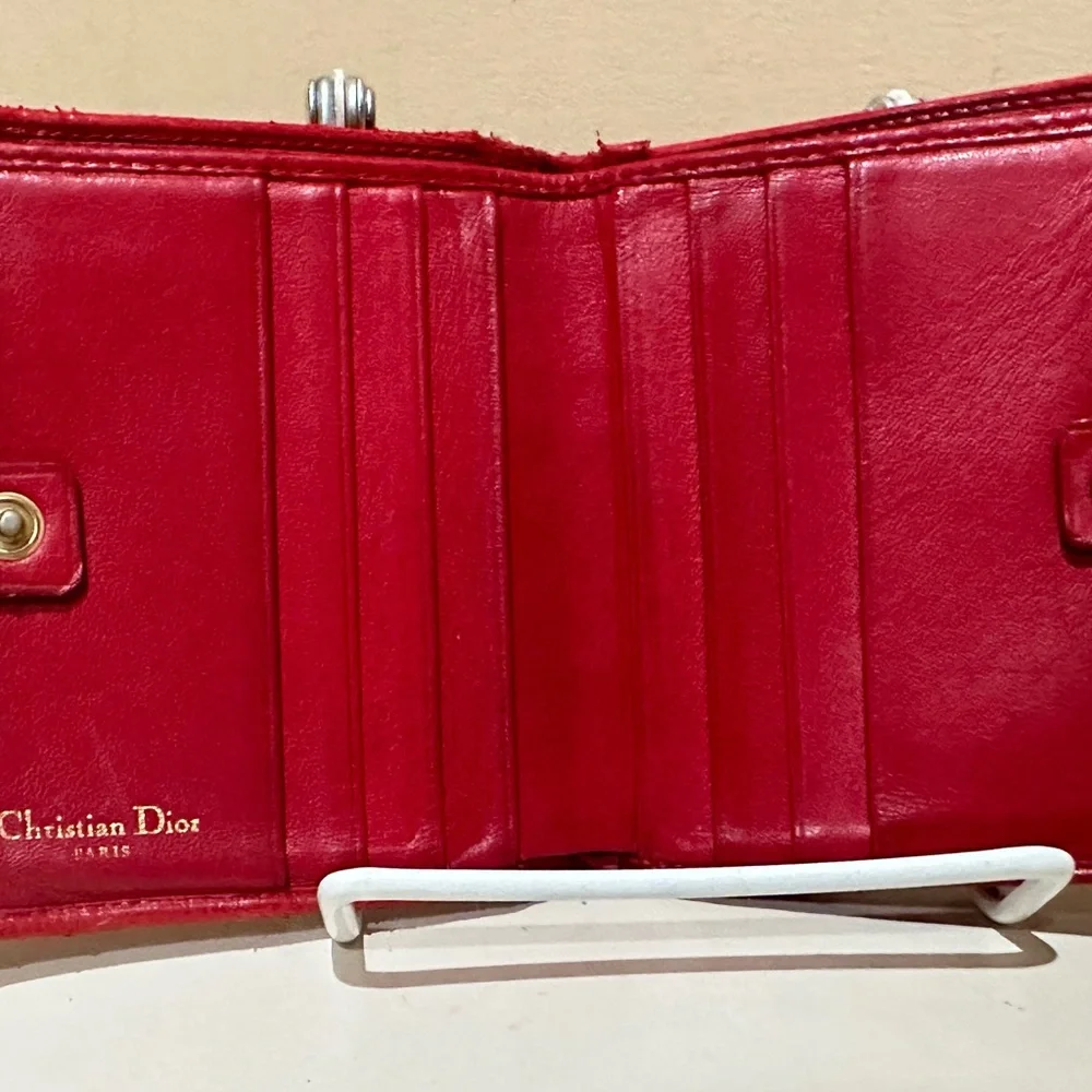 Christian Dior Vintage Red Cannage Bifold Wallet